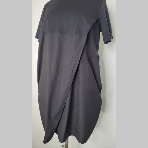COS Black Short Sleeve Mini Dress Size M Asymmetrical Pockets Front Pleat - Picture 7 of 14